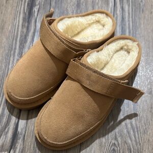 Tan Suede Slip-On Shoes with Faux Fur Lining